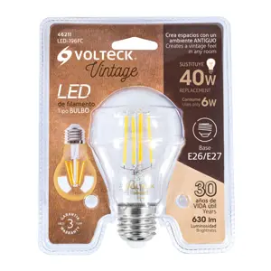 Volteck Lámpara LED tipo A19 6 W con filamento luz cálida, blíster