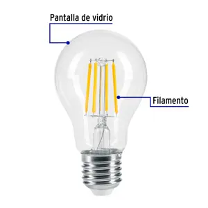 Volteck Lámpara LED tipo A19 6 W con filamento luz cálida, blíster