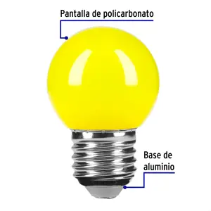 Lámpara LED tipo bulbo G45 1 W color amarillo, caja, Volteck