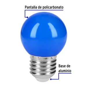 Lámpara LED tipo bulbo G45 1 W color azul, caja, Volteck