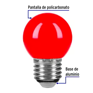 Lámpara LED tipo bulbo G45 1 W color rojo, caja, Volteck