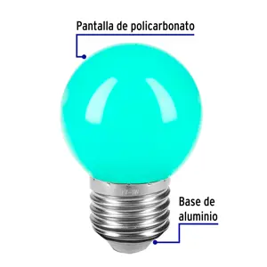 Lámpara LED tipo bulbo G45 1 W color verde, caja, Volteck