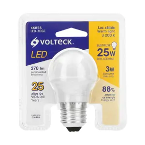 Lámpara LED G45 3 W (equiv. 25 W) luz cálida blíster Volteck