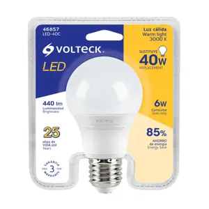 Lámpara LED A19 6 W (equiv. 40 W) luz cálida blíster Volteck