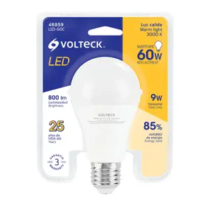 Lámpara LED A19 9 W (equiv. 60 W) luz cálida blíster Volteck