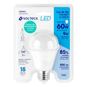 Volteck Lámpara LED tipo bulbo A19 9 W con sensor de movimiento