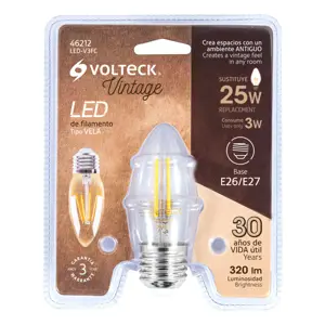 Volteck Lámpara LED tipo vela 3 W con filamento luz cálida, blíster