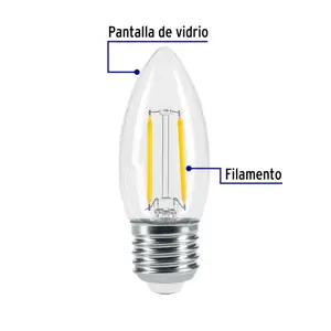 Volteck Lámpara LED tipo vela 3 W con filamento luz cálida, blíster