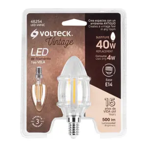 Volteck Lámpara LED tipo vela 4 W con filamento base E14 luz cálida