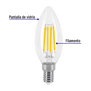 Volteck Lámpara LED tipo vela 4 W con filamento base E14 luz cálida