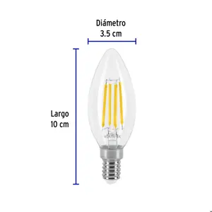 Volteck Lámpara LED tipo vela 4 W con filamento base E14 luz cálida