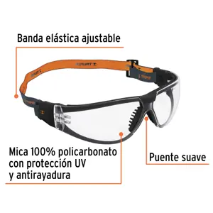 Truper Lentes de seguridad, transparente con banda elástica, Active