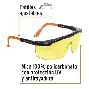 Lentes de seguridad ajustables ambar, Truper Classic