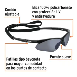 Truper Lentes seguridad espejo plata c/cordón ajustable, Sport