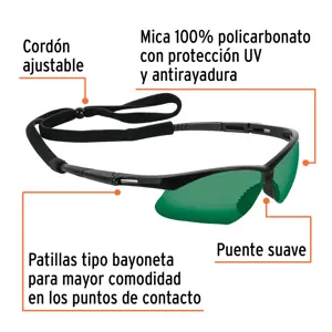 Truper Lentes seguridad verde antiempaño c/cordón ajustable, Sport