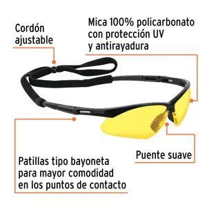 Truper Lentes seguridad ambar antiempaño c/cordón ajustable, Sport