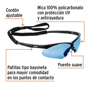 Truper Lentes seguridad azul antiempaño c/cordón ajustable, Sport