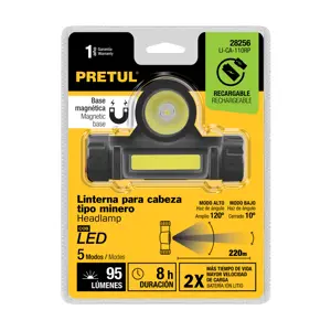 Linterna de minero LED 180 lm, con imán, recargable, PRETUL