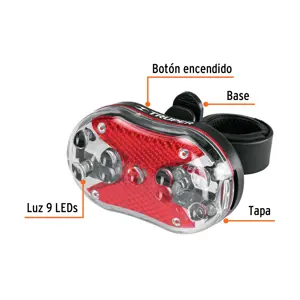 Truper Linterna trasera para bicicleta 9 LEDs con 2 pilas AAA