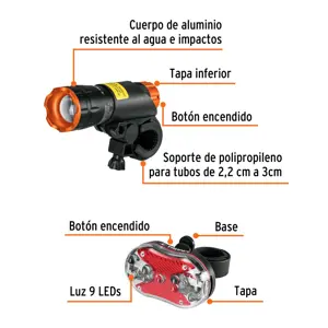 Juego de linterna delantera y trasera para bicicleta, Truper