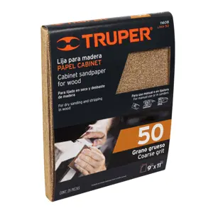 Lija para madera papel cabinet, grano 50, Truper