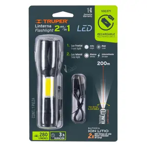 Truper Linterna de 1 LED 270 lm con luz de emergencia, recargable