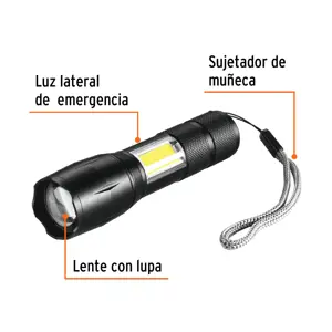 Truper Linterna de 1 LED 270 lm con luz de emergencia, recargable