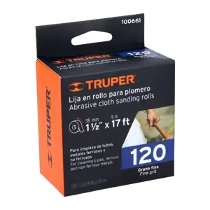 Truper Rollo de 5 m de lija para plomero grano 120 ancho 1-1/2