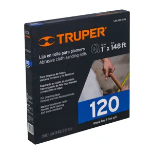 Truper Rollo de 45 m de lija para plomero grano 120 ancho 1