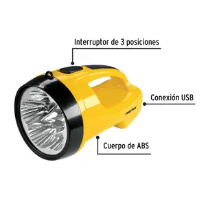 Linterna reflectora 5 LEDs 200 lm recargable, Pretul