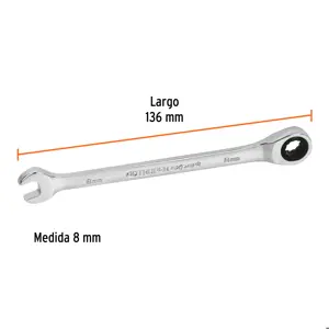 Llave combinada con matraca 8 mm x 136 mm largo, Expert