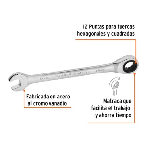 Llave combinada con matraca 12 mm x 166 mm largo, Expert