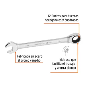 Llave combinada con matraca 17 mm x 218 mm largo, Expert