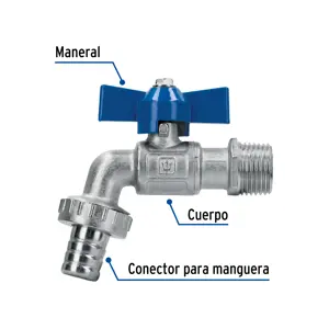 Llave de esfera c/maneral corto, latón, 130gr, 1/2