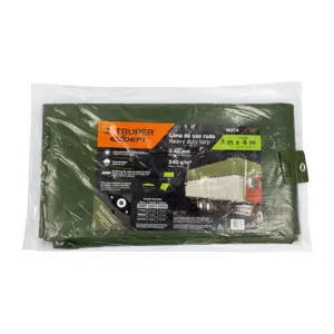 Lona uso rudo, verde olivo, 3 x 4 m, Truper Expert