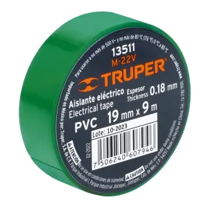 Cinta de aislar de 9 m x 19 mm, verde, Truper