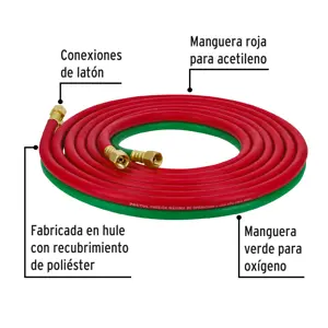 Manguera cuata reforzada de 4.5 m para oxiacetileno, Pretul