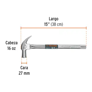 Martillo cabeza cónica 27 mm uña curva, mango tubular,TRUPER