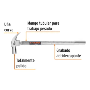 Martillo cabeza cónica 29 mm uña curva, mango tubular,TRUPER