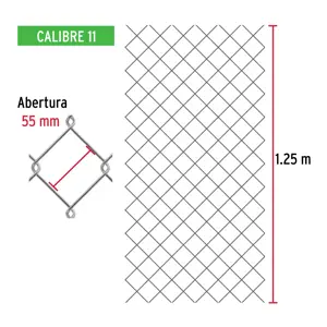 Fiero Rollo 20m x 1.25 m malla ciclónica calibre 11 abertura 55 mm