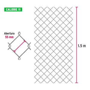 Fiero Rollo 20 m x 1.5 m malla ciclónica calibre 11 abertura 55 mm