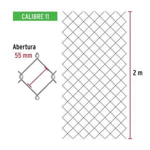 Fiero Rollo 20 m x 2 m malla ciclónica calibre 11 abertura 55 mm