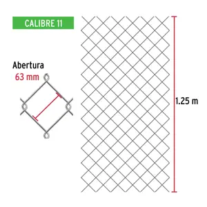 Fiero Rollo 20m x 1.25 m malla ciclónica calibre 11 abertura 63 mm