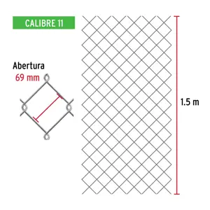 Fiero Rollo 20 m x 1.5 m malla ciclónica calibre 11 abertura 69 mm