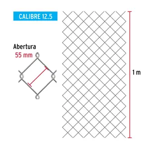 Fiero Rollo 20 m x 1 m malla ciclónica calibre 12.5 abertura 55 mm