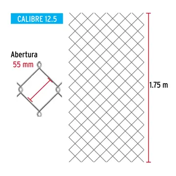 Fiero Rollo 20m x 1.75m malla ciclónica calibre 12.5 abertura 55mm