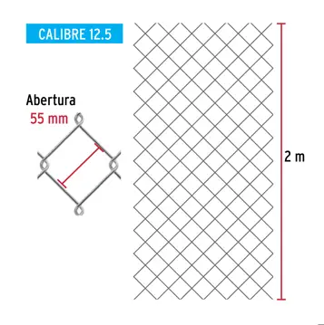 Fiero Rollo 20 m x 2 m malla ciclónica calibre 12.5 abertura 55 mm