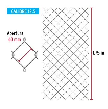 Fiero Rollo 20m x 1.75m malla ciclónica calibre 12.5 abertura 63mm