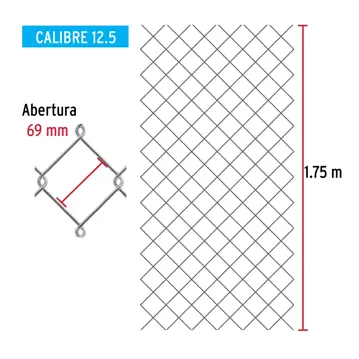 Fiero Rollo 20m x 1.75m malla ciclónica calibre 12.5 abertura 69mm