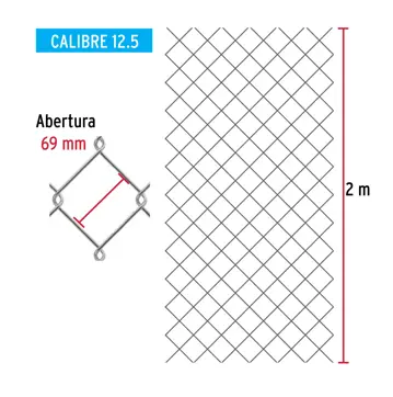 Fiero Rollo 20 m x 2 m malla ciclónica calibre 12.5 abertura 69 mm